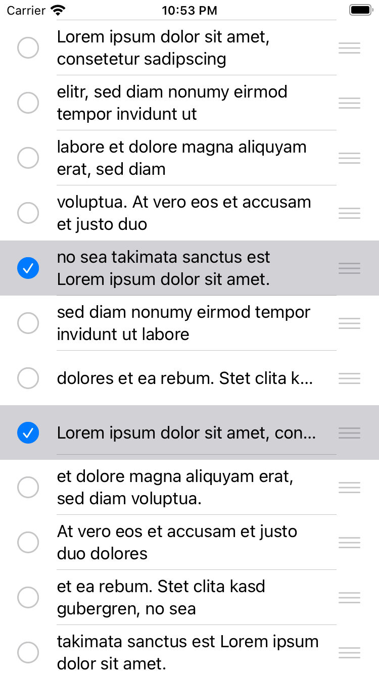 List on iPhone with row reordering UI